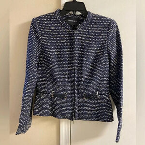 Lafayette 148 New York blazer zip front fitted navy blue business‎ casual Sz 8